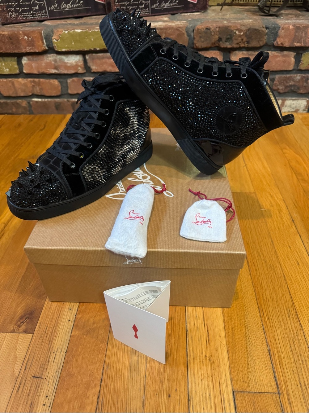 Christian Louboutin Black Crystal & Spike High-Top Sneakers